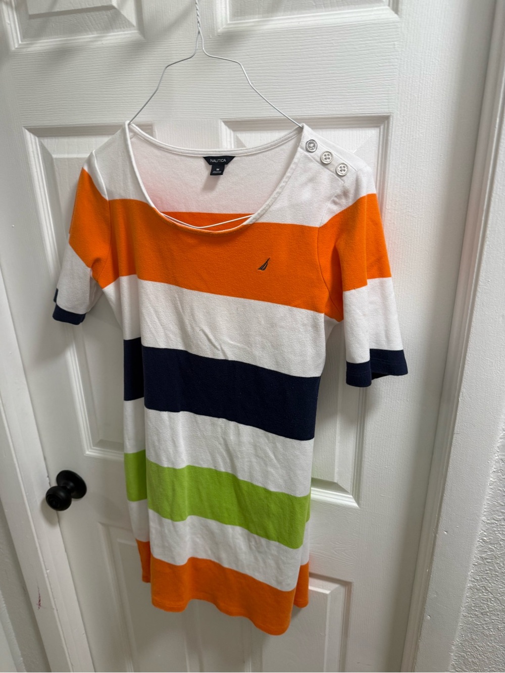 Nautica Striped Knit Dress in Orange, Navy & Lime